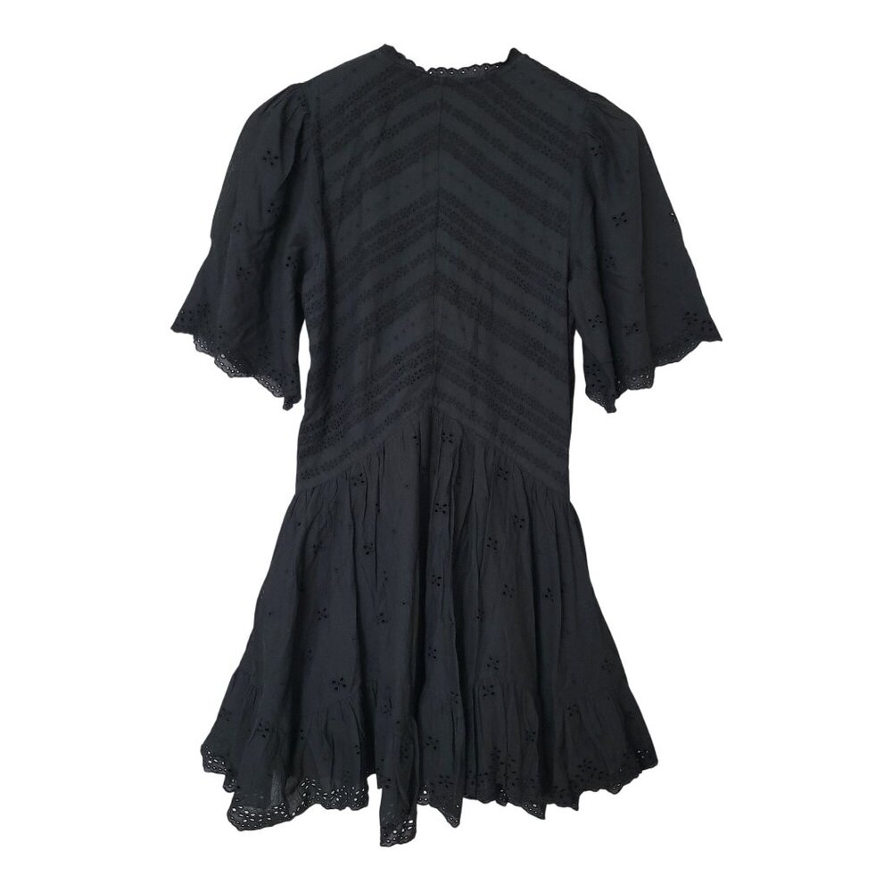 Madewell Eyelet Flutter Sleeve Mini Dress In Cotton Womens Size 0 Jet Black NWT - Picture 2 of 7